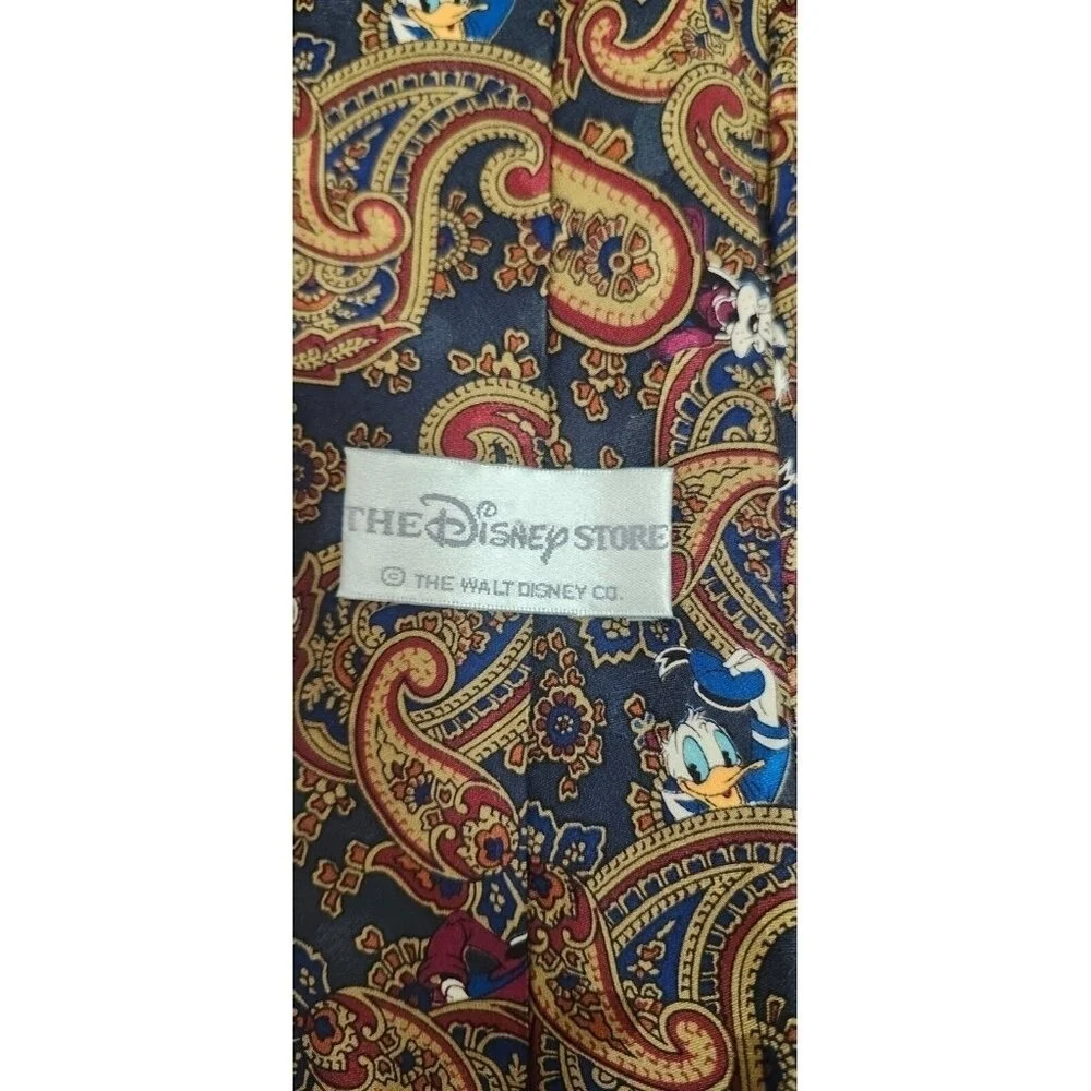 Vintage The Disney Store Mickey Donald Goofy Pluto Paisley Novelty Silk Necktie